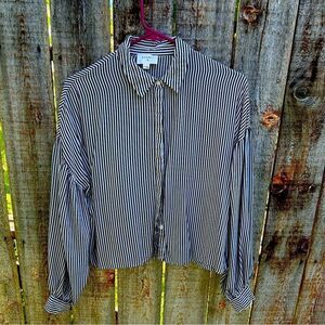 Everly blouse long sleeve striped. Collared. Size is medium